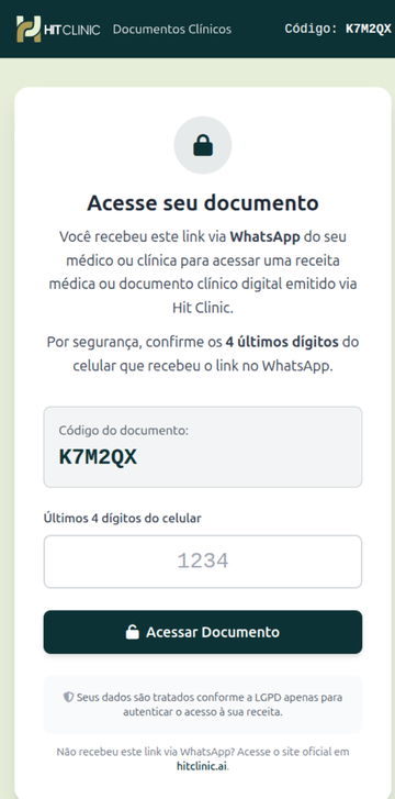 A tela Acesse seu documento, que pede os 4 últimos dígitos do celular