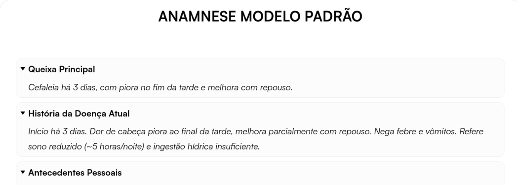 Texto da IA em itálico na anamnese, pronto para você revisar e corrigir